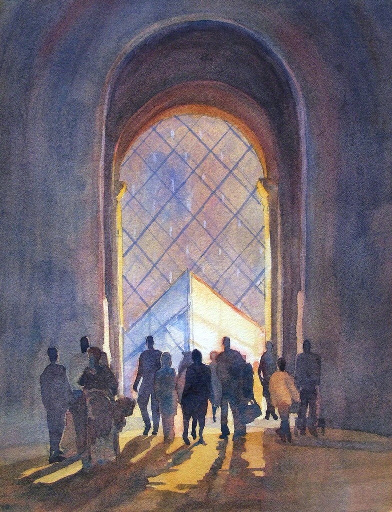 "Entering the Louvre, Paris" by Jann Pollard, watercolor on paper, 14 x 11 in. (35.56 x 27.94 cm) "Entering the Louvre, Paris" by Jann Pollard, watercolor on paper, 14 x 11 in. (35.56 x 27.94 cm)