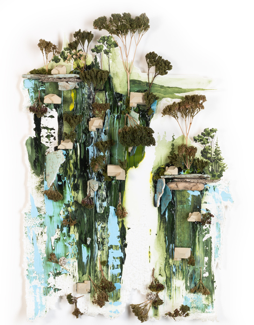 Gregory Euclide, ‘Slide 1’, 2019, Mixed Media, Acrylic paint, cast houses, found foam, pencil, and sedum, Hashimoto Contemporary