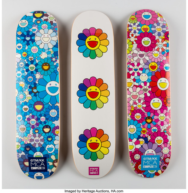Takashi Murakami, ‘Multi Flower 8.0 Skate Decks (Blue, Pink, and White)’, 2017, Heritage Auctions