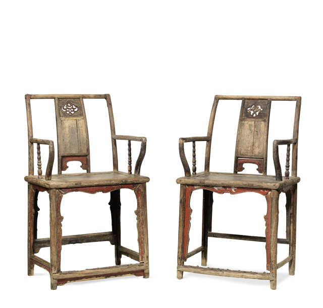 Unknown Chinese, ‘A pair of partially red lacquered Elm southern official's hat armchairs’, China: Shanxi province, Ming dynasty, 16/17th century, Rasti Chinese Art