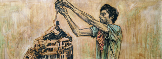 Swoon, ‘Ben’, 2013, Mixed Media, Block print on newsprint with spray paint stencil and paper cut additions mounted on wood, Allouche Gallery