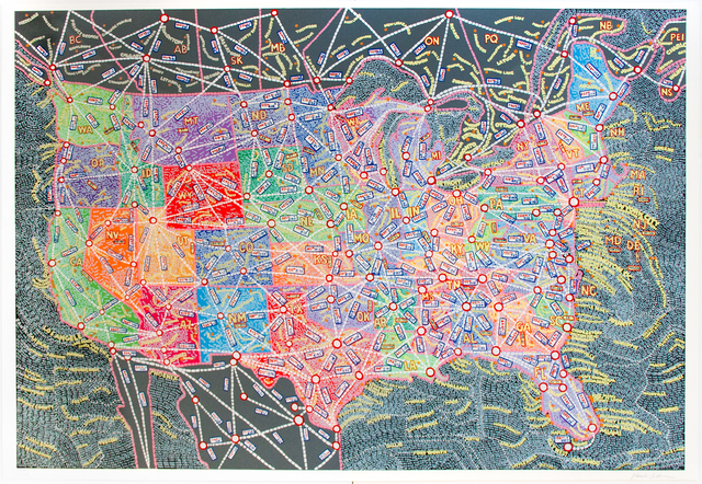 Paula Scher, ‘USA Distances’, 2019, Print, Screenprint, Jim Kempner Fine Art