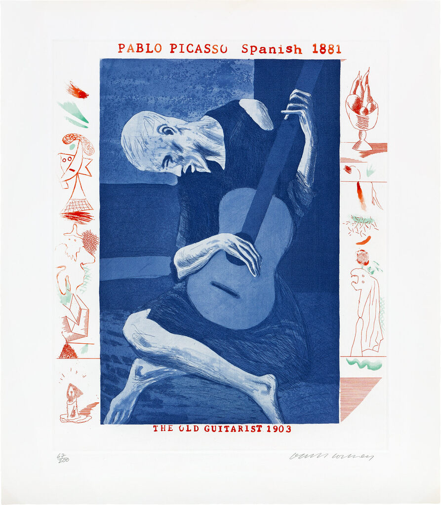 David Hockney - The Old Guitarist, plate 2 from The Blue Guitar (S.A.C. 200, M.C.A.T. 179)