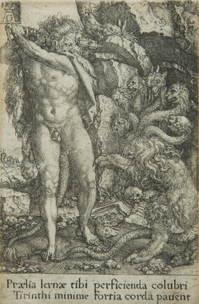 Heinrich Aldegrever, ‘Hercules fighting with the Hydra of Lernea, from The Deeds of Hercules’, 1550, Childs Gallery