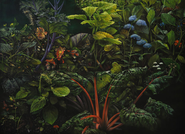 Helena Parada-Kim, ‘Red chard and dahlias’, 2019, Painting, Oil on linen, CHOI&LAGER