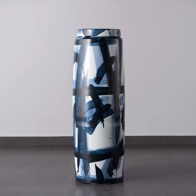 Felicity Aylieff, ‘Blue & White Monumental Lidded Vase’, 2018, Design/Decorative Art, Thrown and glazed porcelain, hand-painted with cobalt blue oxide, Adrian Sassoon