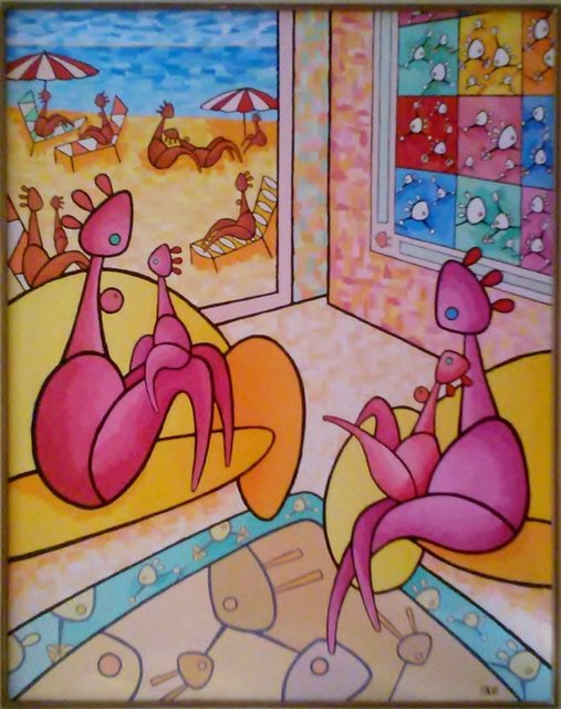 Charles Stratos, ‘Charles Stratos French Pop Art Oil Painting Beach Scene’, 1997, Lions Gallery
