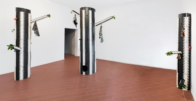 Nari Ward, ‘Back to Nature Treatment’, 2018, Mixed Media, Pipes, leather, KEU 2001, tannery hooks, GALLERIA CONTINUA