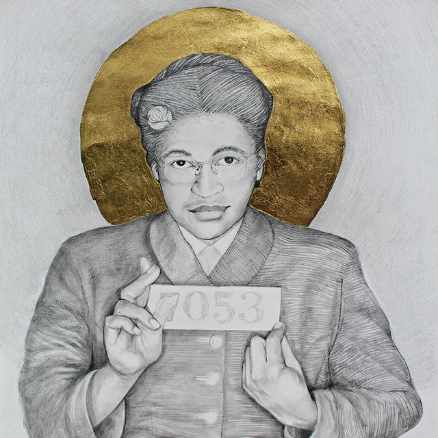 Lauren Clayton, ‘Rosa’, 2019, Drawing, Collage or other Work on Paper, Pencil, Gold Leaf on Paper, SHIM Art Network