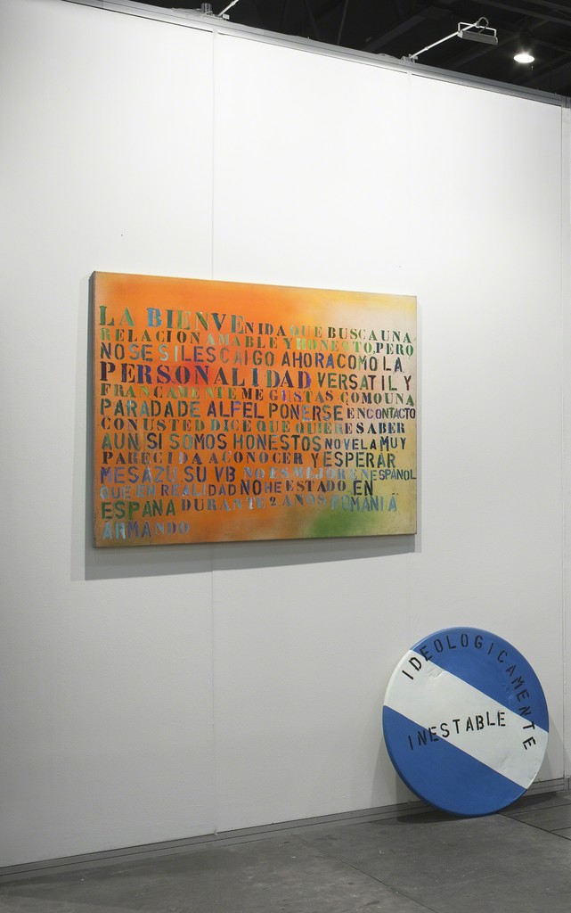 Booth view. Gustavo Marrone with the work "Armando" and "Ideológicamente Inestable (Ideologically Unstable)" Booth view. Gustavo Marrone with the work "Armando" and "Ideológicamente Inestable (Ideologically Unstable)"