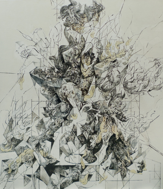 Zelin Seah, ‘Flowers in a Vase Version C’, 2014, Painting, Bitumen offset ink and oil on linen, Taksu