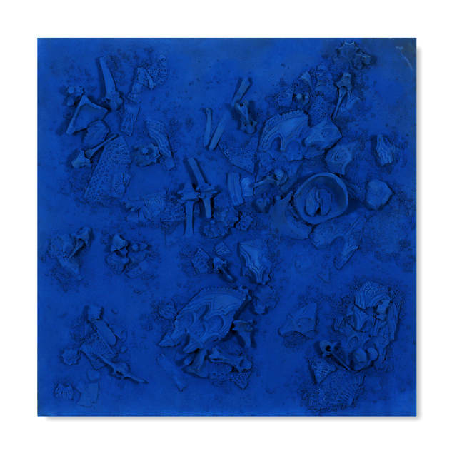 Yasmina Alaoui, ‘Blue Square #1’, 2017, Painting, Gravel, found objects, Tuareg Indigo on wood, Opera Gallery