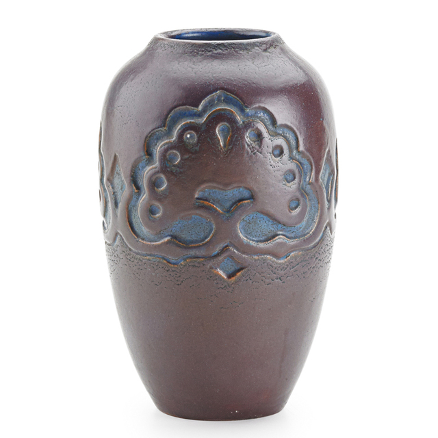 California Faience, ‘Vase With Oak Trees, Berkeley, CA’, Rago/Wright