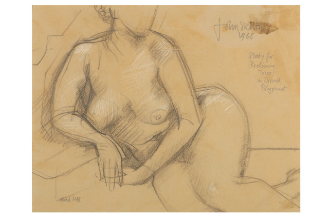 JOHN SKELTON, ‘Study for reclining torso in Cornish Polyphant’, Drawing, Collage or other Work on Paper, Pencil and chalk on brown paper, Chiswick Auctions