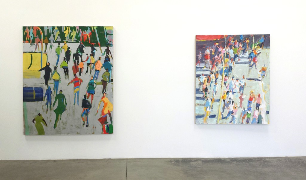 David Kapp, "New Work" installation
Left: "Crowd on Silver," 2014, Oil on linen, 72" x 60"
Right: "Red Awning", 2015, Oil on linen, 60" x 50" David Kapp, "New Work" installation
Left: "Crowd on Silver," 2014, Oil on linen, 72" x 60"
Right: "Red Awning", 2015, Oil on linen, 60" x 50"