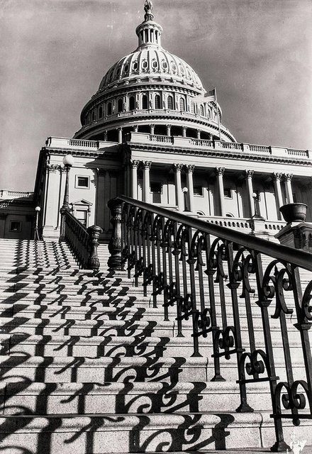 Margaret Bourke-White, ‘MARGARET BOURKE-WHITE (AMERICAN, 1904-1971): "THE CAPITOL STEPS, WASHINGTON, D.C’, 20th Century, Photography, Masonite, Black-and-white Print, Lions Gallery