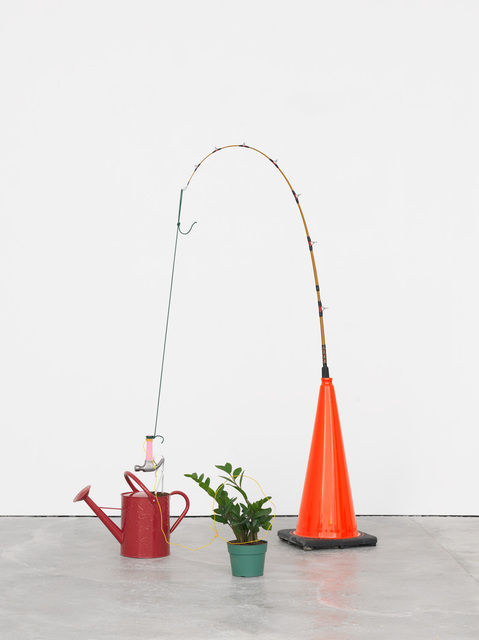 Nick Darmstaedter, ‘Tropical Tease’, 2015, Sculpture, Traffic cone, fishing pole, rope, hammer, shelf bracket, soil, watering can, wire, and potted plant, The Still House Group