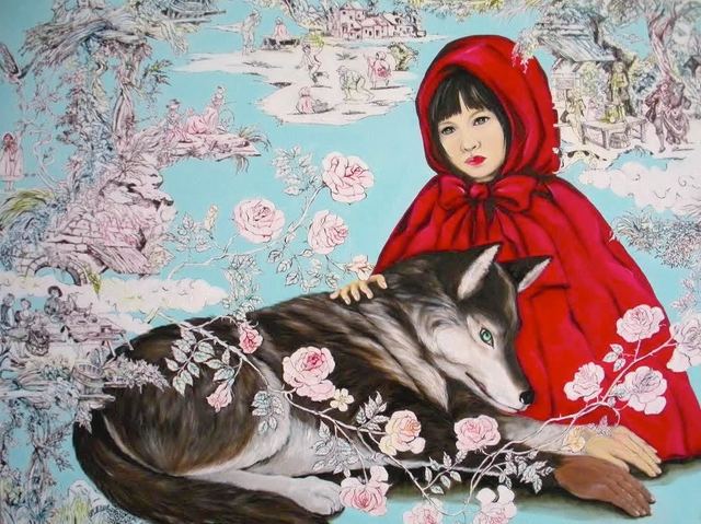 Ayakoh Furukawa, ‘Little Red Riding Hood with an Odd-Hand Wolf’, 2012, Painting, Oil, acrylic, and marker on canvas, Susan Eley Fine Art