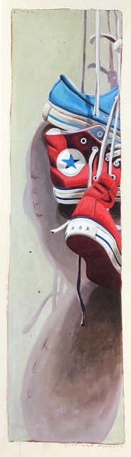 Santiago Garcia, ‘"Converse #70" Detailed Vertical oil Painting of Red and Blue Converse’, 2010-2018, Eisenhauer Gallery