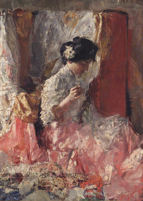 Antonio Mancini, ‘The embroiderer’, 1914, Painting, Oil on canvas, Accademia Nazionale di San Luca