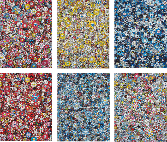 Takashi Murakami, ‘Dazzling Circus: Embrace Peace and Darkness within Thy Heart; MG; 1960->2012; Blue Flower & Skulls; Skulls & Flowers Red; Signal; and This Merciless World’, 2010-2015, Phillips
