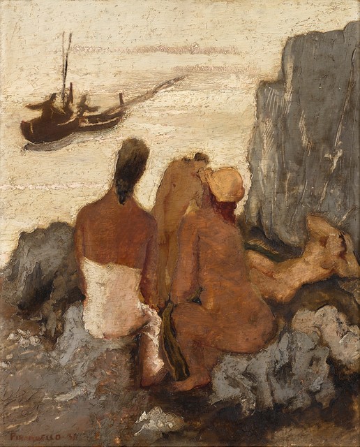 Fausto Pirandello, ‘Bagnanti sugli scogli’, 1931, Painting, Oil on panel, Finarte