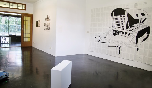 Installation overview of solo exhibition 'There is Anarchy in our Midst'. With 'Roarin' 20's' (b&w photograph), 'Trash' (b&w photography and contact sheet) and 'Tree Scissors' (drawing on printed matter). Installation overview of solo exhibition 'There is Anarchy in our Midst'. With 'Roarin' 20's' (b&w photograph), 'Trash' (b&w photography and contact sheet) and 'Tree Scissors' (drawing on printed matter).