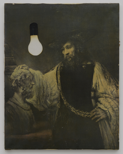 Brenna Youngblood, ‘Rembrandt: THE LIGHT’, 2012, Painting, Mixed and artist's photograph on found painting, Roberts Projects