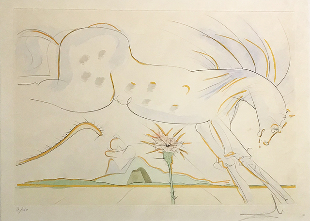 Salvador Dalí, ‘Le Cheval et le Loup (The Horse and the Wolf) from the series Le Bestiaire de la Fontaine Dalinise’, 1974, Print, Drypoint with stencil on Japon paper, Madelyn Jordon Fine Art