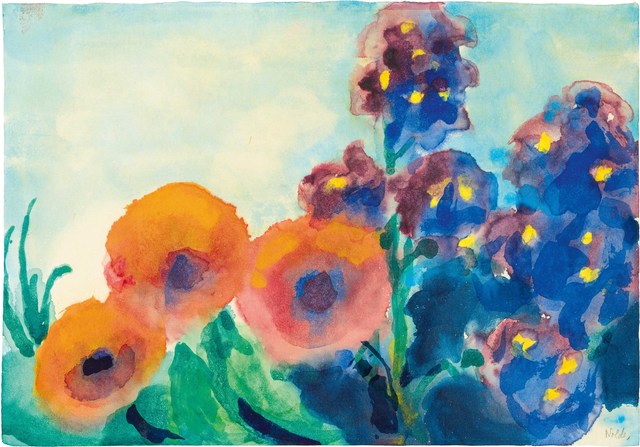 Emil Nolde, ‘Poppies and Larkspur’, 1951/1955, Drawing, Collage or other Work on Paper, Watercolour on Japanese paper, Galerie Kovacek & Zetter