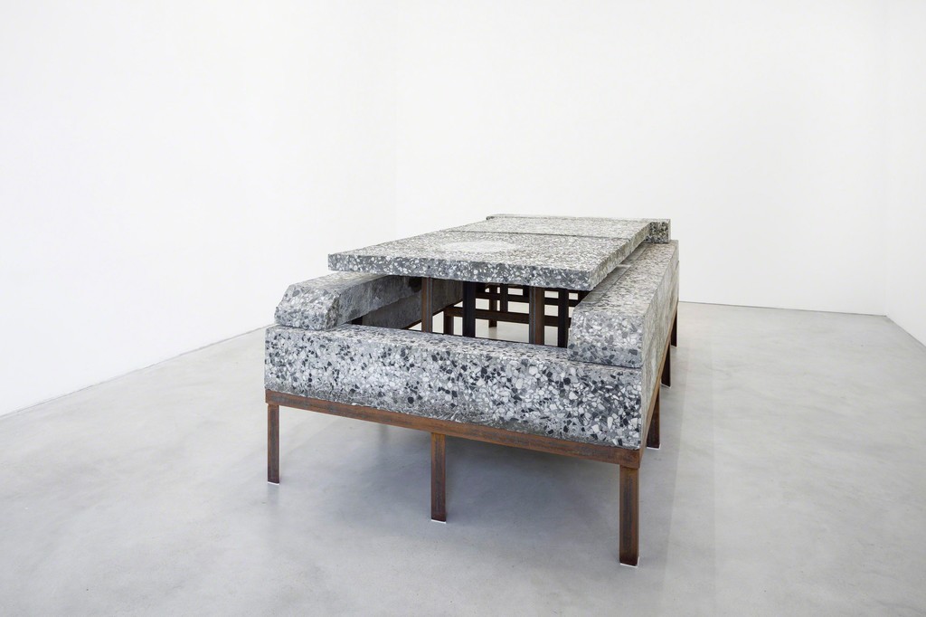 229 x 118 x 75, steel, terrazzo, felt, 229 x 118 x 75 cm, Installation view Galerie Nordenhake 229 x 118 x 75, steel, terrazzo, felt, 229 x 118 x 75 cm, Installation view Galerie Nordenhake