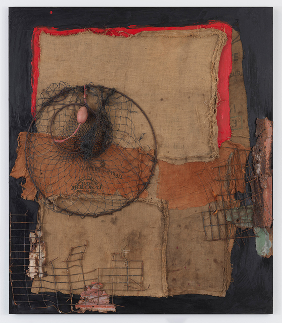 Herbie Fletcher, ‘Burlap Taro Art 5 (Connecting to the Earth)’, 2018, Painting, Metal, nylon netting, burlap, oil on canvas, Gagosian
