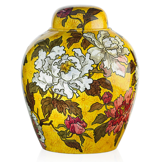 John Bennett, ‘Large Covered Jar, New York’, 1882, Design/Decorative Art, Large Covered Jar With Tree Peonies On A Yellow Ground, Rago/Wright