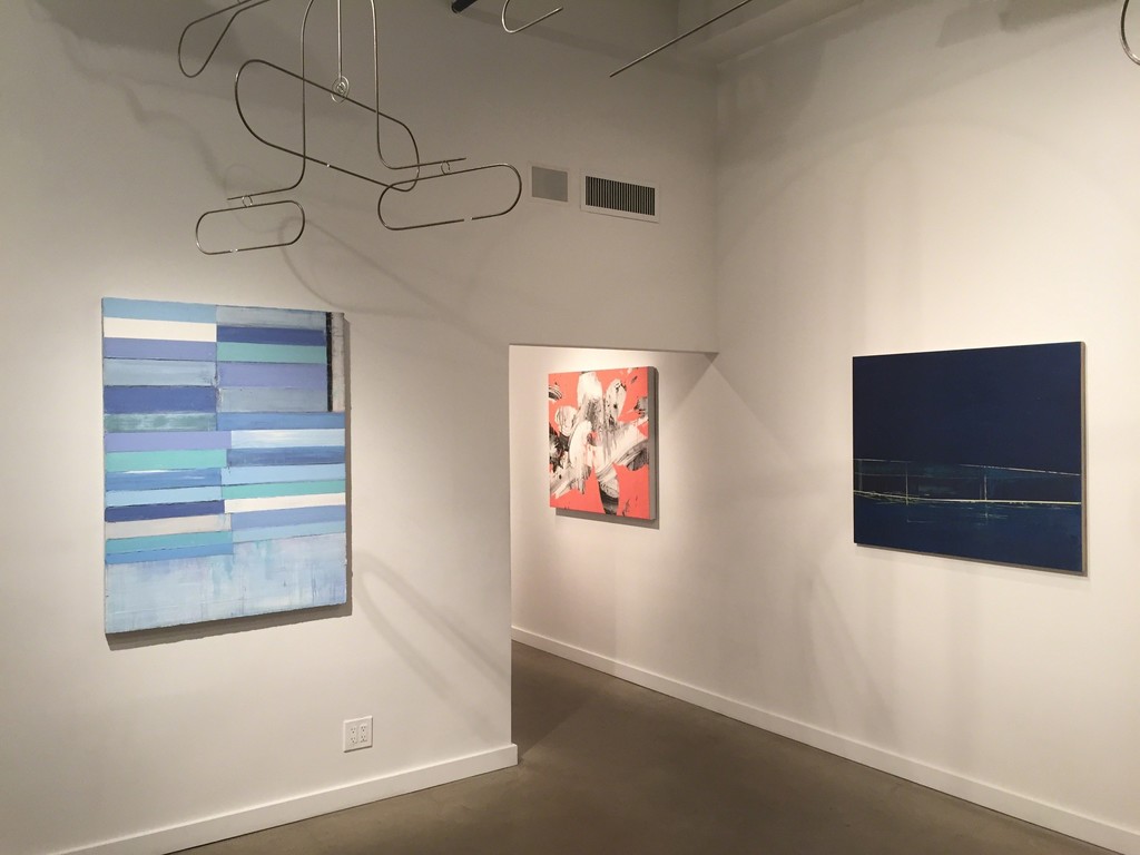 Paintings from left: Mark Zimmermann, Jeff Muhs, Gayle Ruskin. Ceiling sculpture by Rodger Stevens Paintings from left: Mark Zimmermann, Jeff Muhs, Gayle Ruskin. Ceiling sculpture by Rodger Stevens