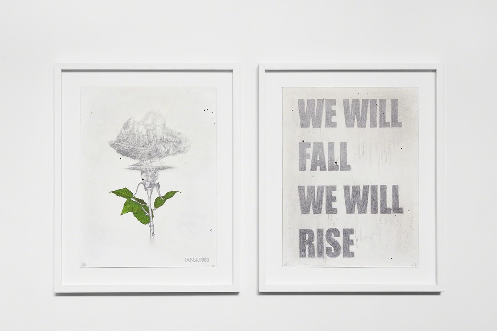 Ludo, 'The Ten Commitments' installation view at The Garage, Amsterdam. 'Fall Rise Part I' & 'Fall Rise Part II', original, 2017, diptych, pencil & oil paint on 300gsm Arches Paper, each 51.5 x 41.5 cm framed. Ludo, 'The Ten Commitments' installation view at The Garage, Amsterdam. 'Fall Rise Part I' & 'Fall Rise Part II', original, 2017, diptych, pencil & oil paint on 300gsm Arches Paper, each 51.5 x 41.5 cm framed.