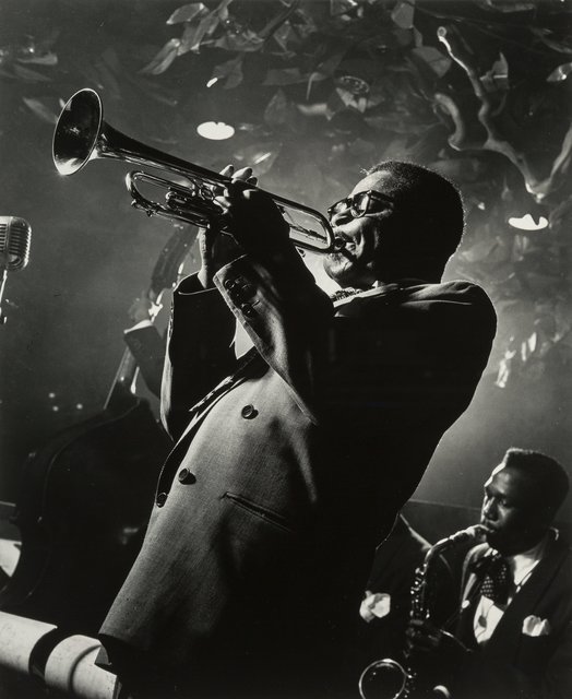 Herman Leonard, ‘Dizzy Gillespie, Royal Roost, New York City’, 1948, Photography, Gelatin silver, printed later, Heritage Auctions