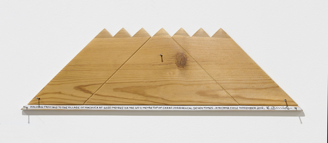 Hamish Fulton, ‘Walking From And To The Village Of Machuca At 4050 Metres Via The 4971 Metre Top Of Cerro Jorquencal Seven Times, Atacama, Chile, November 2012’, 2012, Mixed Media, Walk text on wood, Parafin