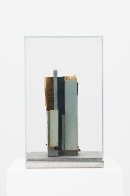 Mark Manders, ‘Composition with Blue Verticals’, 2015, Sculpture, Painted wood, epoxy, offset print on paper, acrylic on paper, stainless steel, glass, Zeno X Gallery