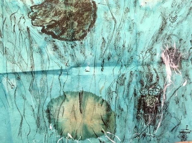 ANURADHA DELACOUR, ca. 2018, Drawing, Collage or other Work on Paper, Ink , pigment on blue paper Nepal, Canopy Gallery