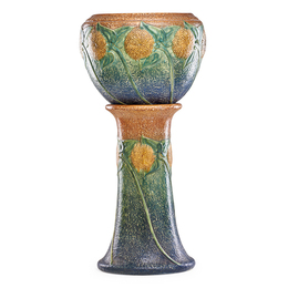 Sunflower 10" Jardiniere And Pedestal, Zanesville, OH