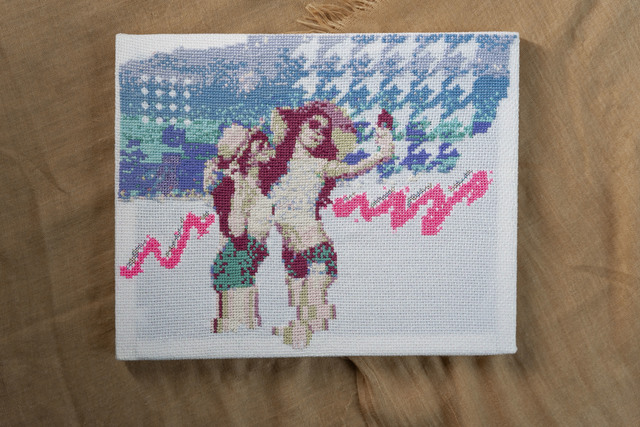 Katy Itter, ‘Beach Selfie ’, 2020, Textile Arts, Thread on Fabric, Framed, The Untitled Space