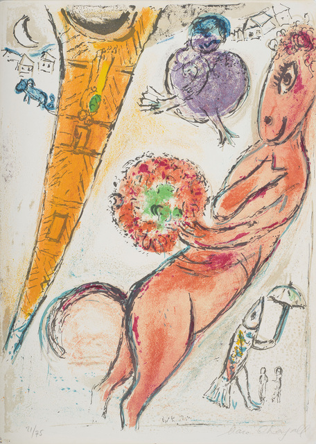 Marc Chagall, ‘La Tour Eiffel à l'Ane (The Eiffel Tower and the Donkey)’, 1954, Print, Lithograph in colours, on Arches paper, the full sheet., Phillips