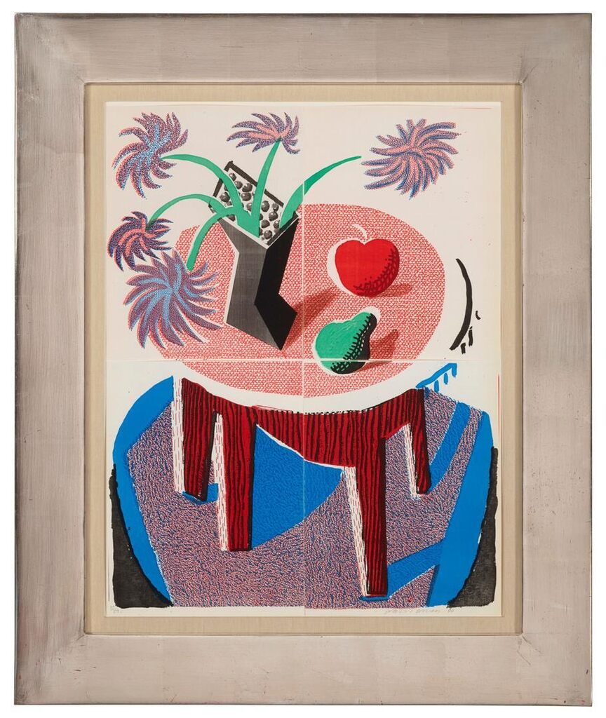 David Hockney - Flowers, Apples & Pear on a Table, July 1986