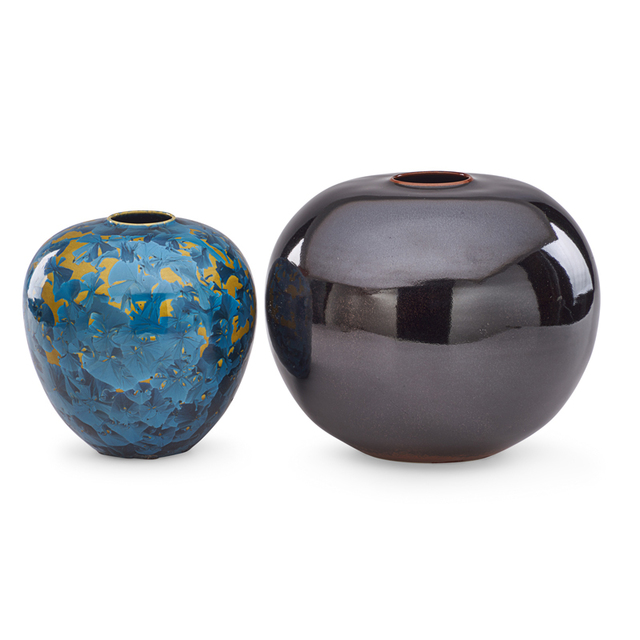 Cliff Lee, ‘Two vases, tenmoku and crystalline glazes, Stevens, PA’, 1989/93, Design/Decorative Art, Glazed porcelain, Rago/Wright