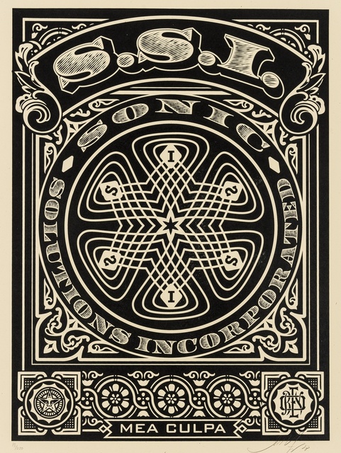 Shepard Fairey, ‘SSI (Sonic Solutions Incorporated) Mea Culpa (black)’, 2008, Print, Screenprint in colours, Forum Auctions