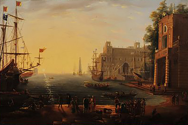Circle of Claude Gellée, called Claude Lorrain, ‘Port with Villa Medici’, 17th Century, Painting, Oil on Canvas, The Illustrated Gallery
