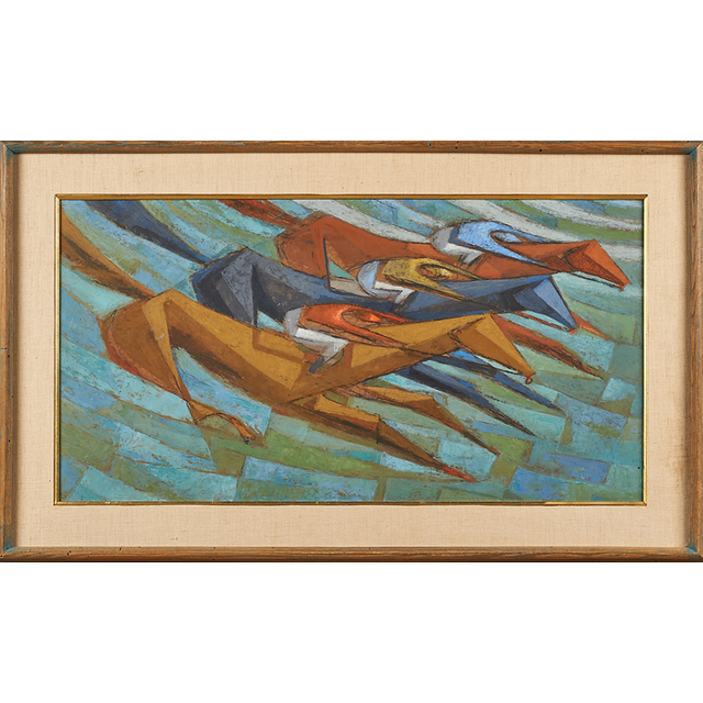 Frederic Weinberg, ‘Untitled Painting (Jockeys On Horseback) (Framed), Philadelphia, PA’, Rago/Wright
