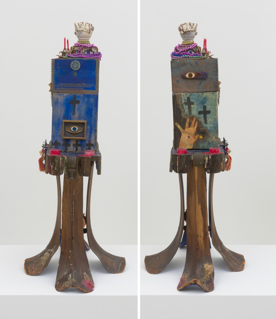 Betye Saar Mti, 1973, mixed media floor assemblage, 42.5 x 23.5 x 17.5 in (107.95 x 59.69 x 44.45 cm) side view Betye Saar Mti, 1973, mixed media floor assemblage, 42.5 x 23.5 x 17.5 in (107.95 x 59.69 x 44.45 cm) side view