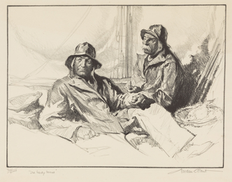 A Group of Works by Various Artists: including Flower Seller with Basket by Auguste Brouet (French, 1872-1941), The Hardy Breed by Gordon Grant (American, 1875-1962), Sleeping Dancer by Laura Knight (English, 1877-1970), Serre-fesses by Félicien Rops (Belgian, 1833-1898) and Gentleman with Skull Cap and Beard by Hermann Struck (German, 1876-1944)