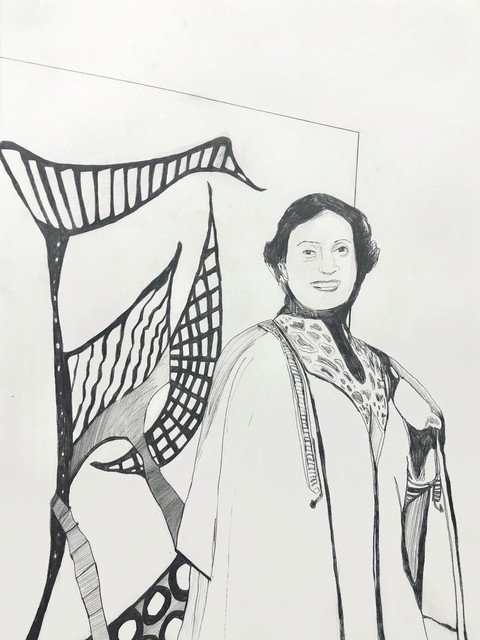 Whitney Bedford, ‘Huguette Caland’, 2020, Drawing, Collage or other Work on Paper, Graphite on Arches paper, Lebanese Red Cross Benefit Auction
